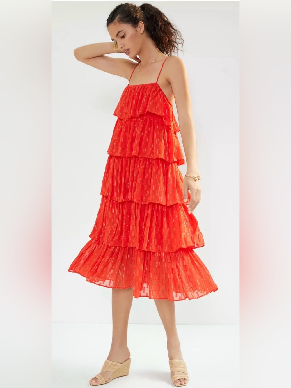 Anthropologie Tiered Ruffles Midi Dress